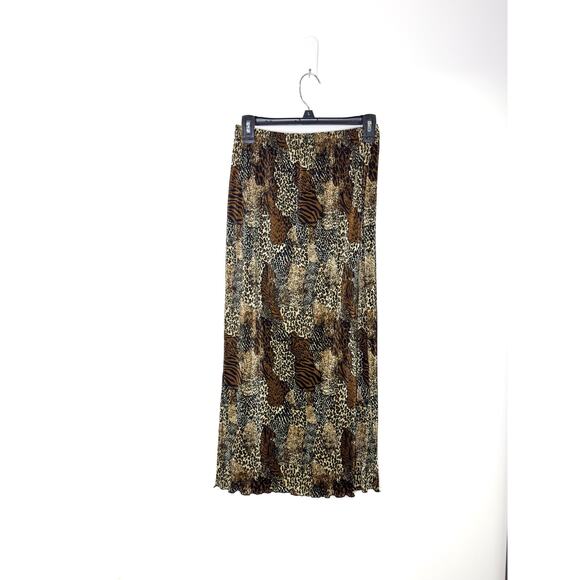 Vintage Brown Black Animal Print Skirt Long Slit Flowy Waist Sz S - Picture 1 of 10